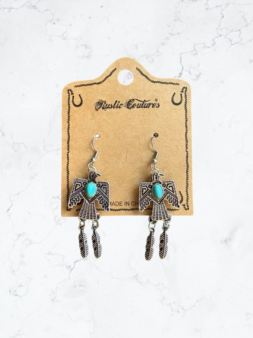 Rustic Couture Turquoise Thunderbird Dangle Earrings